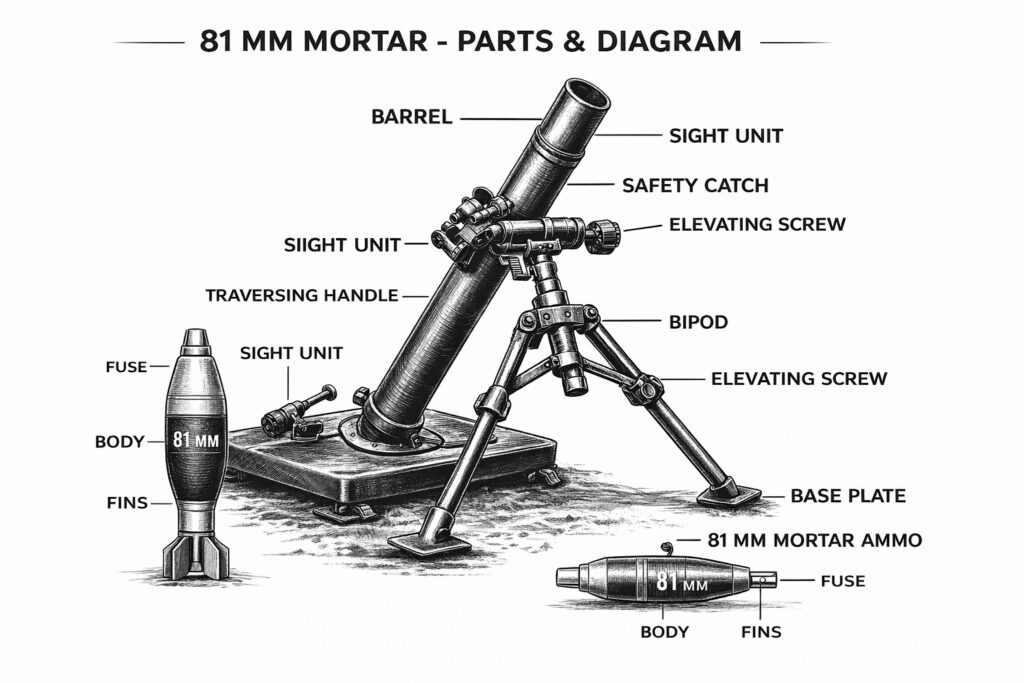 81 mm मोर्टार के पार्ट्स 